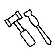 chisel and hammer icon, chisel and hammer line art - simple line art of chisel and hammer, perfect for chisel and hammer logos and icons