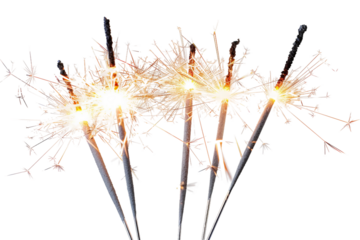 Magical Multiple Sparklers Lit Together Creating a Radiant Effect Isolated on Transparent Background