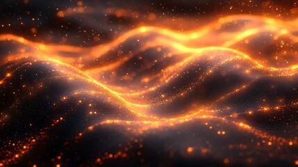 Glowing Ember Waves: Abstract digital art depicting a mesmerizing landscape of flowing, glowing embers, creating dynamic waves of light and shadow.  The fiery texture evokes warmth and energy. 