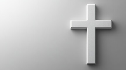 Obraz premium Symbolic White Cross on Soft Gray Background Evoking Themes of Faith Hope and Spiritual Reflection