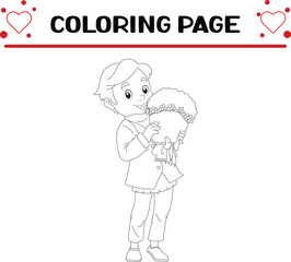 bride man is holding bucket flowers coloring page for kids