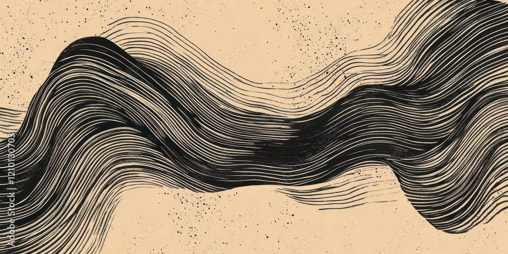 Poster Hand-drawn texture featuring flowing black lines on a soft beige background in a unique artistic style