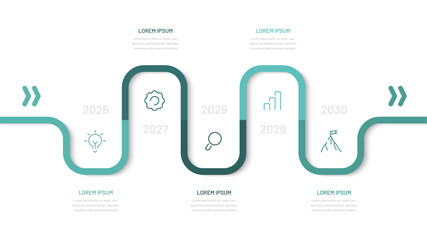 Business timeline consists of 5 stages and periods. Roadmap infographics, a chart with editable icons for a presentation or website. Modern horizontal infographics