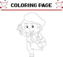 cheerful postman is delivering envelope coloring page for kids