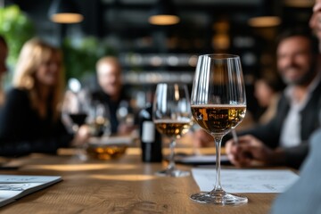 A stylish social gathering unfolds over wine at a charming venue, filled with laughter and connection, capturing the essence of community and shared experiences in life.