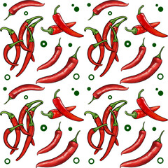 Red chili pattern illustration with green dots on transparent background