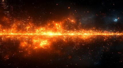 Obraz premium Cosmic Inferno: A fiery nebula blazes across the cosmos, a breathtaking display of celestial energy and vibrant colors. The image evokes a sense of wonder and the immense power of the universe. 