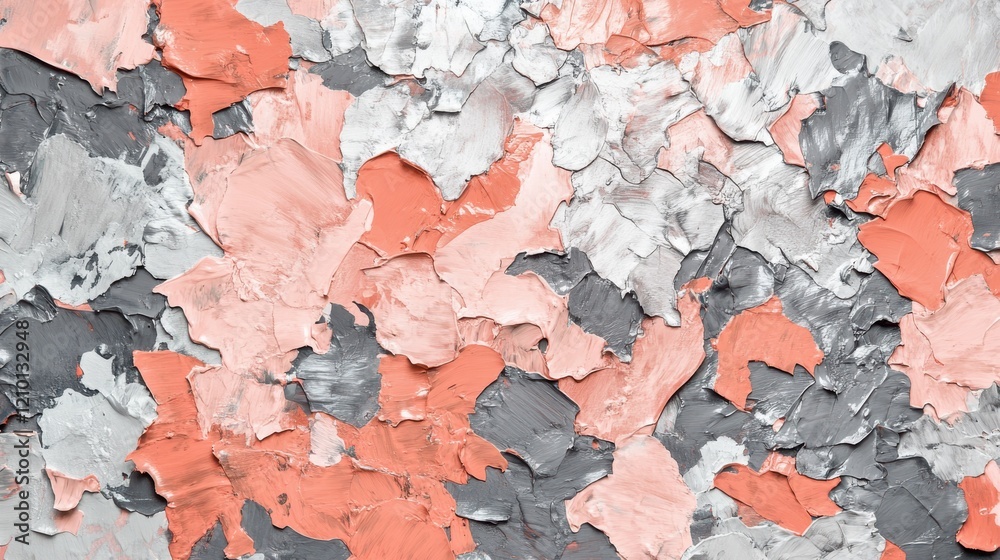 Poster Elegant coral and gray textured surface with jagged blotches creating a striking visual contrast in a contemporary design setting
