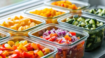 Healthy meal prep with colorful vegetables.