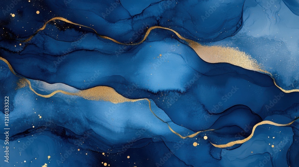 Poster deep indigo and midnight hues merge with delicate golden accents in an abstract artistic composition