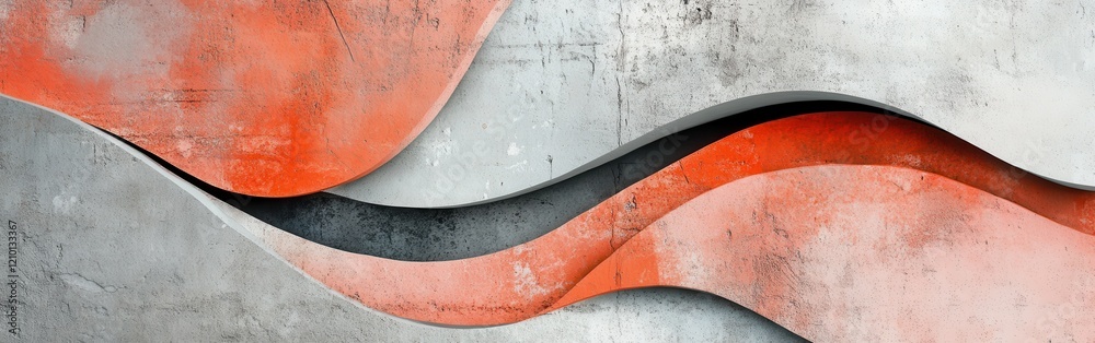 Poster Elegant coral and gray shapes create a visually striking abstract design in a modern artistic setting