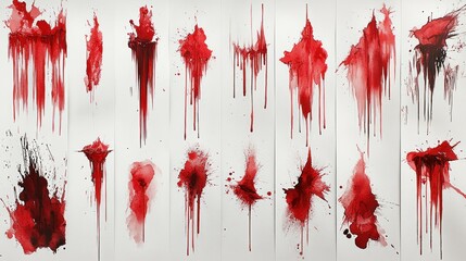 Blood splatter patterns on white wall, crime scene
