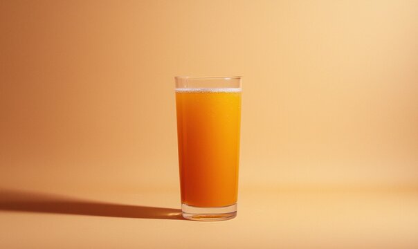 Delicious homemade kvass in a tall glass against a muted amber background