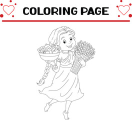 pretty india girl is holding bowl vegetables coloring page for kids