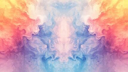 Fototapeta premium Symmetrical Pastel Gradient Swirls in Soft Pink Orange Blue and Purple Hues with Ethereal Texture Background Design for Creative Applications