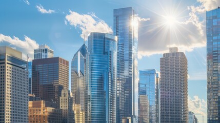 Chicago Skyline with Sun Flare