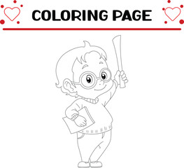 smart boy is raising hand coloring page for kids