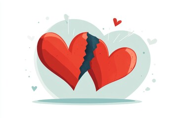 A broken heart icon split in two, drawn with bold outlines and soft shadows for a minimalist emotional representation
