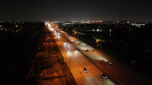 Night aerial video Florida Turnpike Davie Broward County