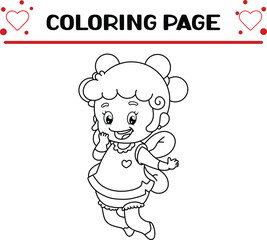 cute fairy girl is flaying with little wings coloring page for kids