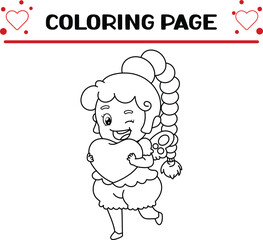cute fairy girl with long hair is holding love coloring page for kids