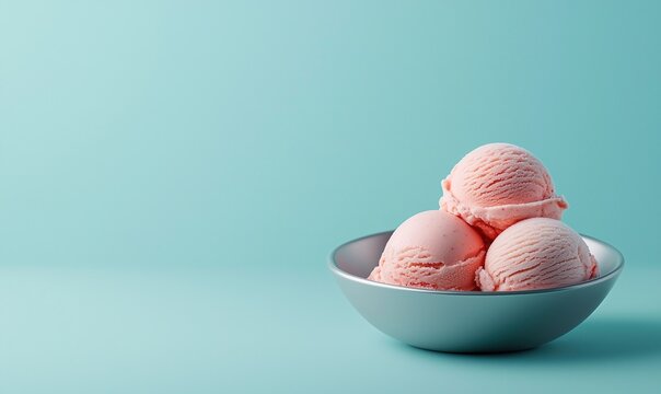 Indulging in smooth and creamy New Zealand ice cream served in a sleek silver bowl against a calming sea blue backdrop