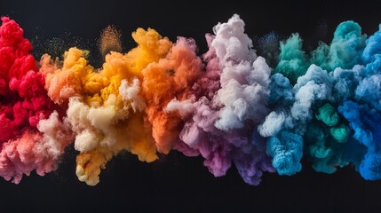Fototapeta premium Powder Holi paints round frames colorful clouds or explosions, ink splashes, decorative vibrant dye borders isolated on black background, traditional indian holiday. Realistic 3d vector illustration