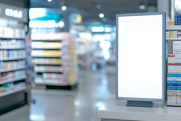 Vertical Blank Digital Billboard in an Elegant Pharmacy