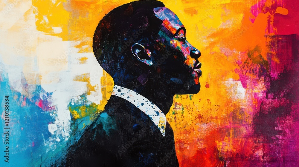 Aufkleber vibrant silhouette of a man against a colorful abstract background showcasing a blend of colors and 