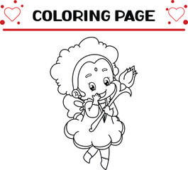 cute mother fairy girl is holding magic rose coloring page for kids