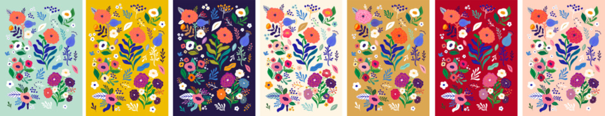 Beautiful flower collection of posters with roses, leaves, floral bouquets, flower compositions. Notebook covers