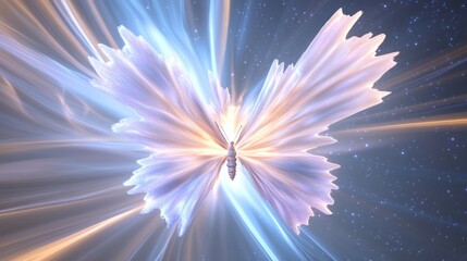 Celestial butterfly with vivid light and ethereal aura.