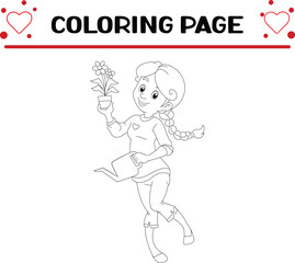 woman are watering flower coloring page for kids