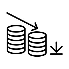 coin stack shrinking icon, coin stack shrinking line art - simple line art of coin stack shrinking, perfect for coin stack shrinking logos and icons