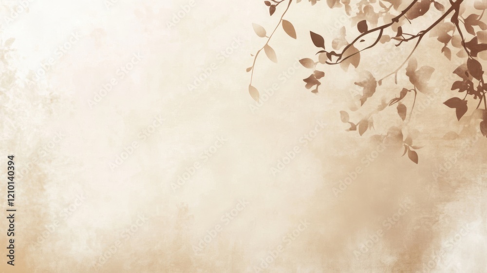 Poster Soft muted background featuring delicate leaves against a beige and cream backdrop, evoking a serene atmosphere