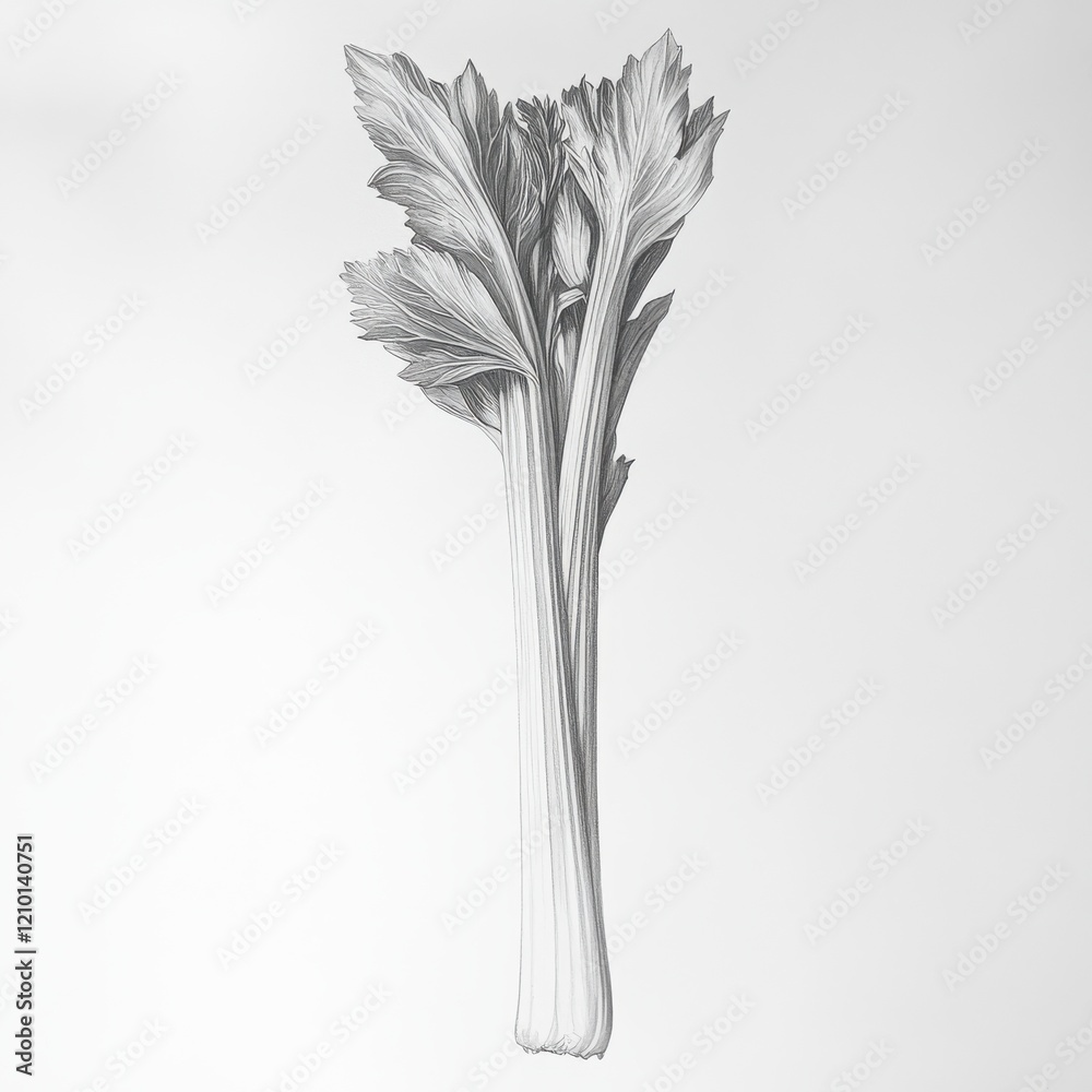 Poster celery stalk with intricate veins showcased against a light background highlighting its natural text