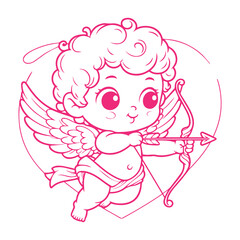 cute cupid with bow  illustration character flat design . hand draw  cupid with bow illustration.