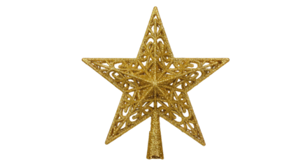  Golden Christmas Tree Star Topper PNG Transparent Background