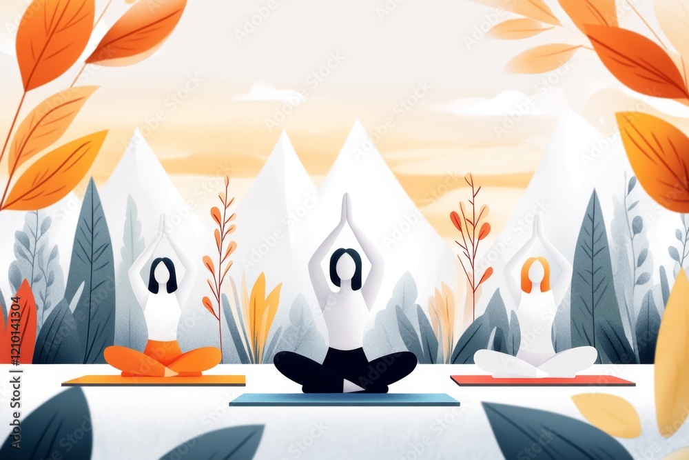 Fototapete a pixel art yoga session with tiny animated characters practicing poses on colorful mats in a retro-