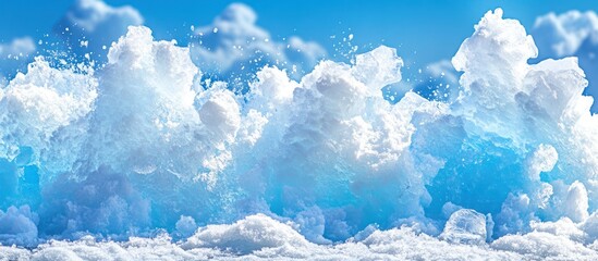 Fototapeta premium Ocean wave crash, foam texture, blue sky, sunny day, website banner