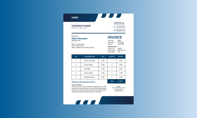Modern Invoice Design. Minimal Template Display for Promotional Campaign.
