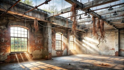 Sunbeams Illuminate the Interior of a Derelict Industrial Building