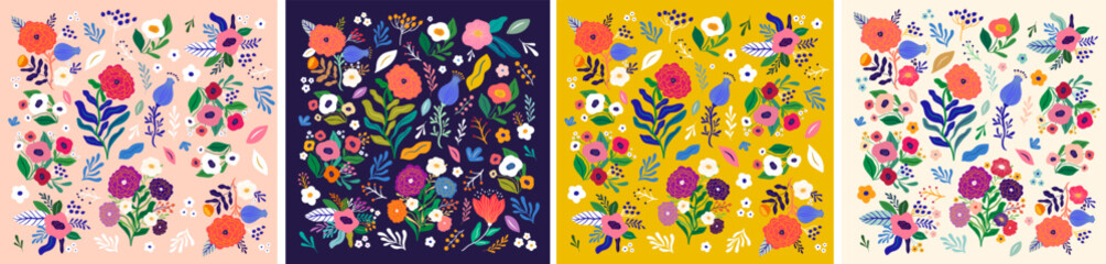 Beautiful flower collection of posters with roses, leaves, floral bouquets, flower compositions. Notebook covers