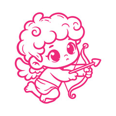 cute cupid with bow  illustration character flat design . hand draw  cupid with bow illustration.