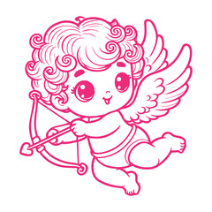 cute cupid with bow  illustration character flat design . hand draw  cupid with bow illustration.