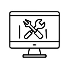 computer screen with tools icon, computer screen with tools line art - simple line art of computer screen with tools, perfect for computer screen with tools logos and icons