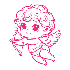cute cupid with bow  illustration character flat design . hand draw  cupid with bow illustration.