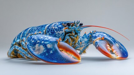 Blue lobster studio shot, ocean backdrop, seafood menu