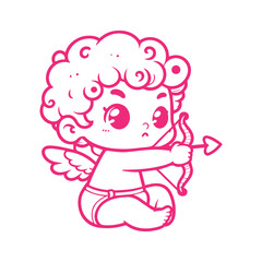 cute cupid with bow  illustration character flat design . hand draw  cupid with bow illustration.