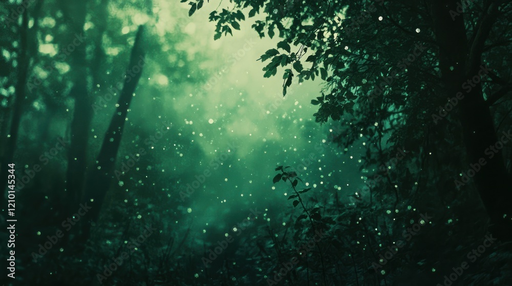 Aufkleber Mesmerizing emerald green bokeh effect captures a mystical forest atmosphere filled with wonder and tranquility